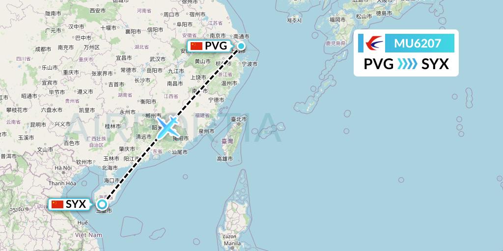 MU6207 China Eastern Airlines Flight Map: Shanghai to Sanya
