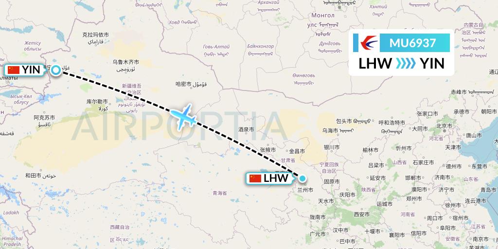 MU6937 China Eastern Airlines Flight Map: Lanzhou to Yining