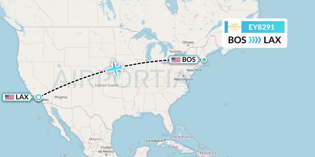 EY8291 Etihad Airways Flight Map: Boston to Los Angeles