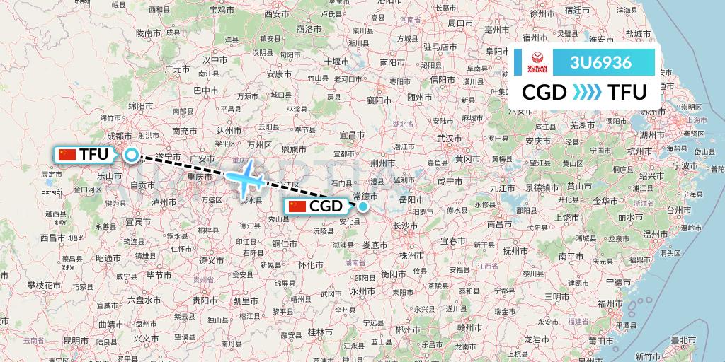 3U6936 Sichuan Airlines Flight Map: Changde to Chengdu