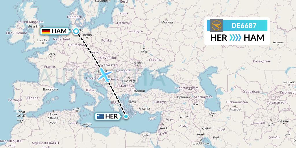 DE6687 Condor Flight Map: Heraklion to Hamburg
