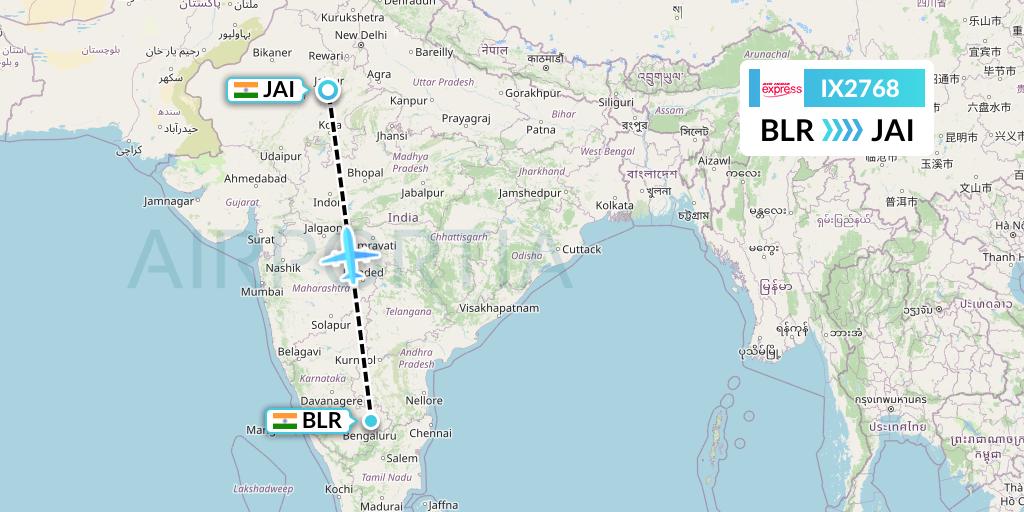 IX2768 Air India Express Flight Map: Bangalore to Jaipur