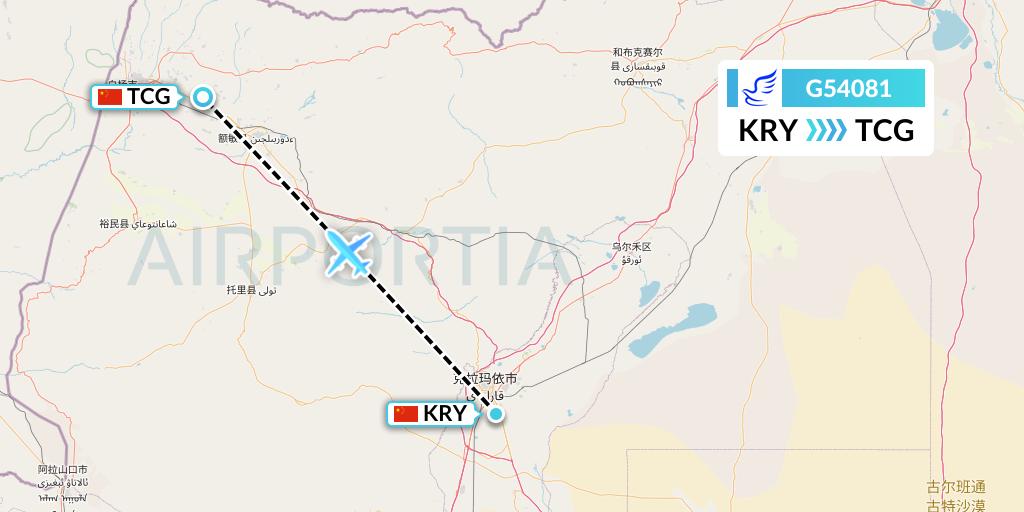 G54081 China Express Airlines Flight Map: Karamay to Tacheng
