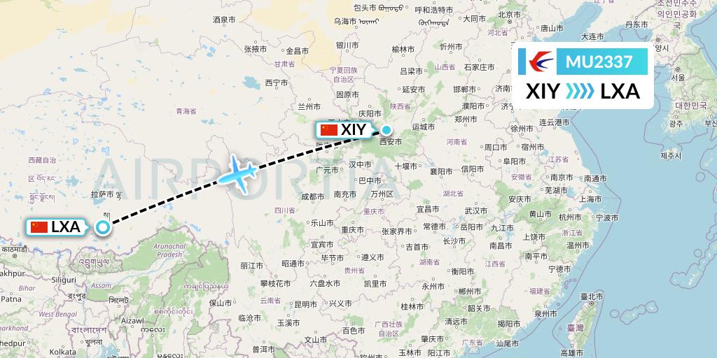 MU2337 China Eastern Airlines Flight Map: Xi'an to Lhasa