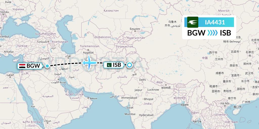 IA4431 Iraqi Airways Flight Map: Baghdad to Islamabad