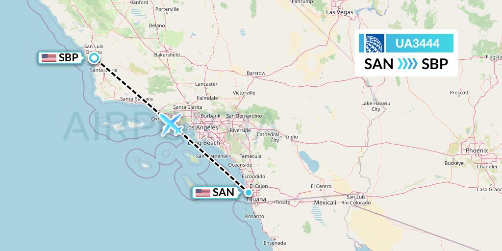 UA3444 United Airlines Flight Map: San Diego to San Luis Obispo