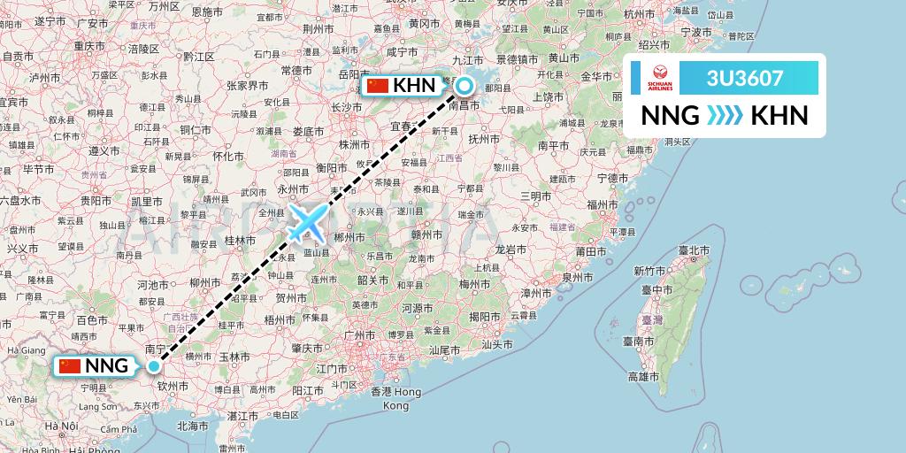 3U3607 Sichuan Airlines Flight Map: Nanning to Nanchang