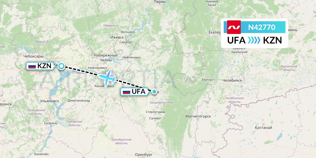 N42770 Nordwind Airlines Flight Map: Ufa to Kazan