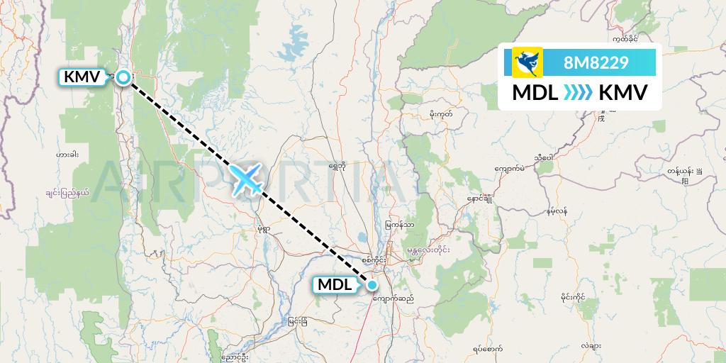 8M8229 Myanmar Airways International Flight Map: Mandalay to Kalemyo