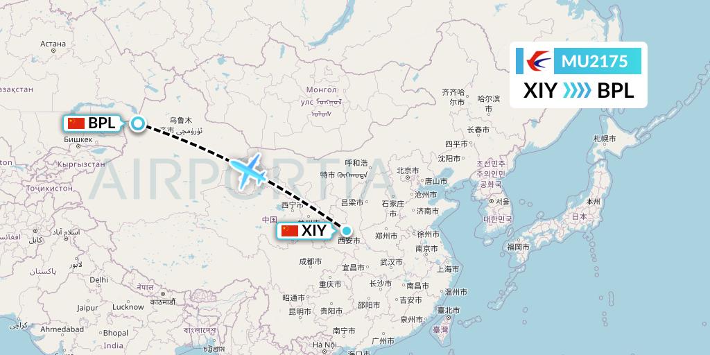 MU2175 China Eastern Airlines Flight Map: Xi'an to Bole