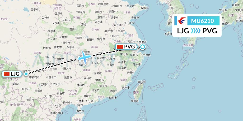 MU6210 China Eastern Airlines Flight Map: Lijiang to Shanghai