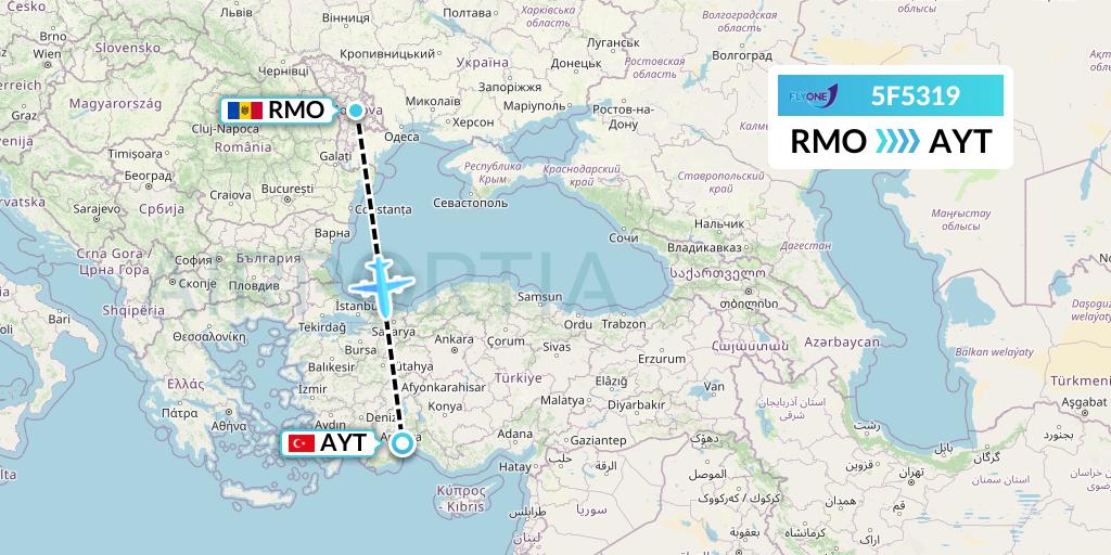 5F5319 Fly One Flight Map: Chisinau to Antalya