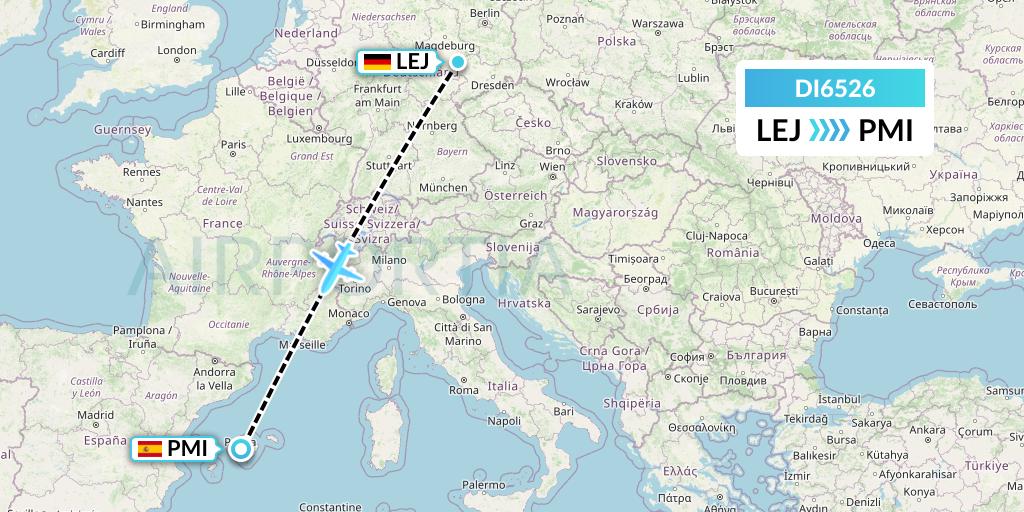 DI6526 Marabu Airlines Flight Map: Leipzig to Palma de Mallorca