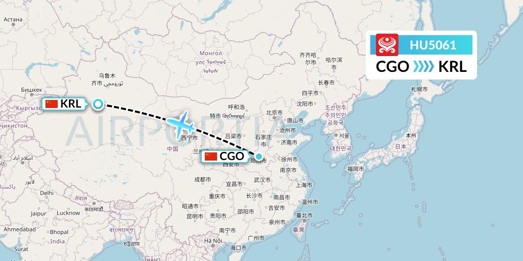 HU5061 Hainan Airlines Flight Map: Zhengzhou to Korla