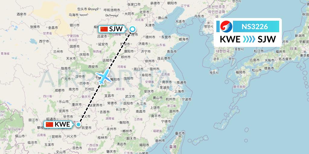 NS3226 Hebei Airlines Flight Map: Guiyang to Shijiazhuang