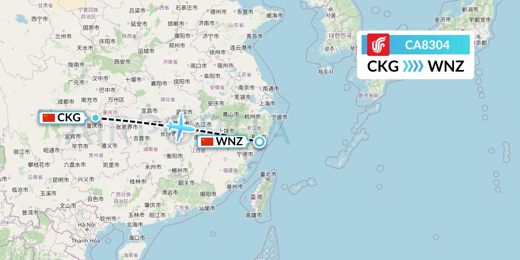 CA8304 Air China Flight Map: Chongqing to Wenzhou