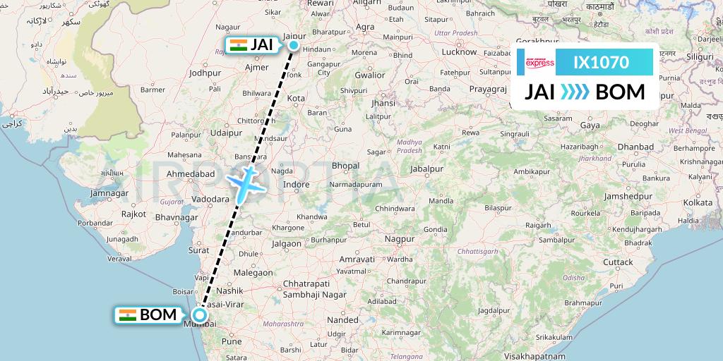 IX1070 Air India Express Flight Map: Jaipur to Mumbai