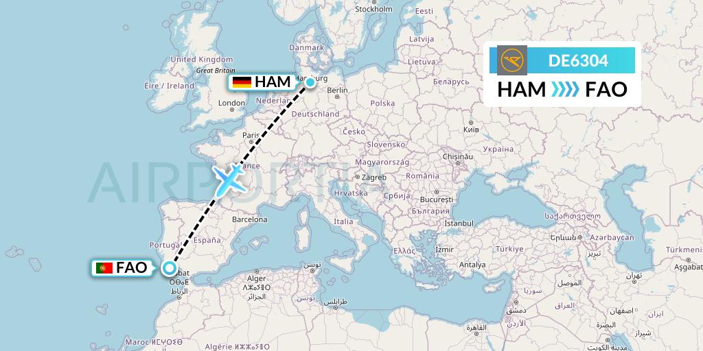DE6304 Condor Flight Map: Hamburg to Faro