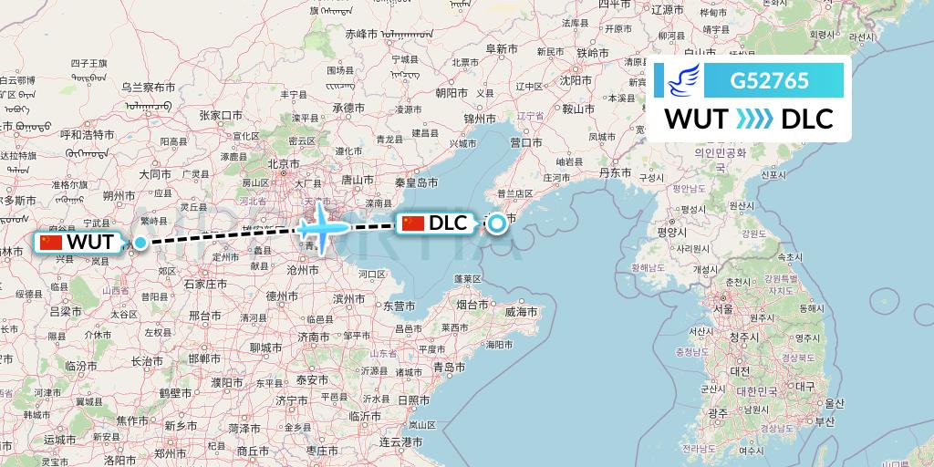 G52765 China Express Airlines Flight Map: Taiyuan to Dalian