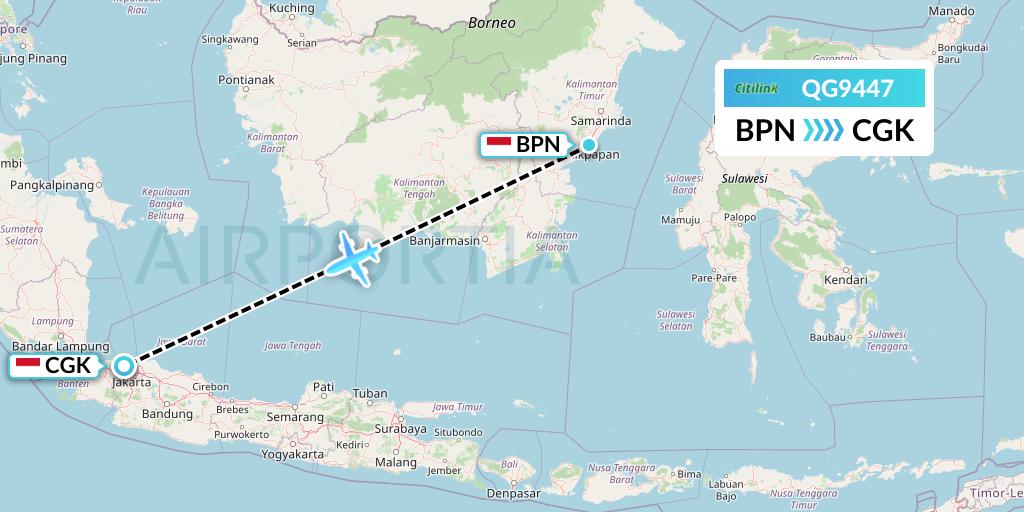 QG9447 Citilink Flight Map: Balikpapan to Jakarta