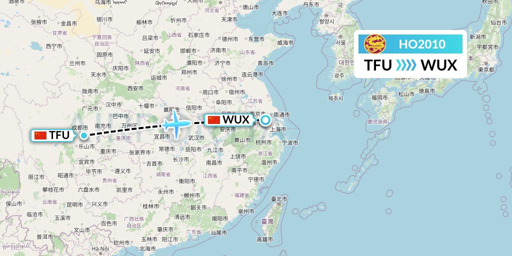 HO2010 Juneyao Airlines Flight Map: Chengdu to Wuxi