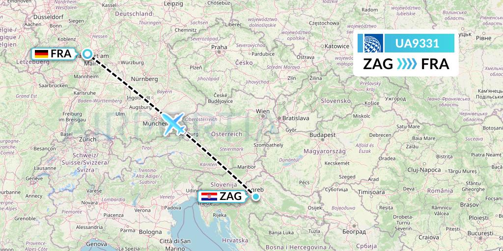 UA9331 United Airlines Flight Map: Zagreb to Frankfurt