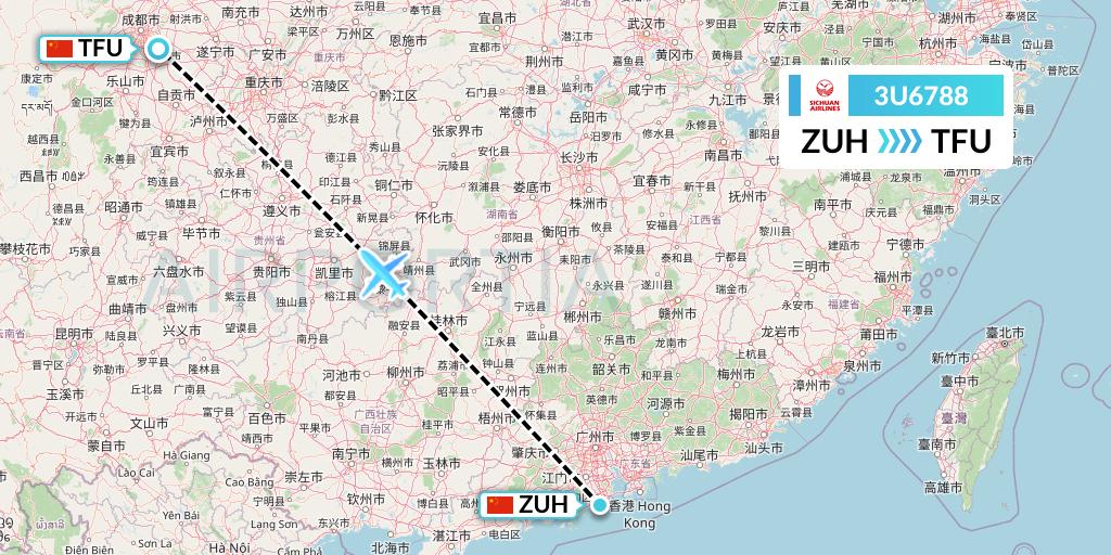 3U6788 Sichuan Airlines Flight Map: Zhuhai to Chengdu