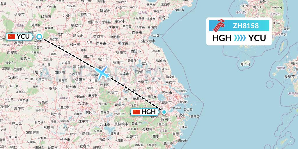 ZH8158 Shenzhen Airlines Flight Map: Hangzhou to Yuncheng