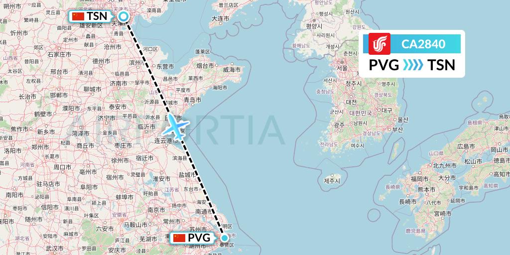 CA2840 Air China Flight Map: Shanghai to Tianjin