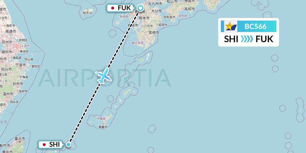 BC566 Skymark Airlines Flight Map: Japan to Fukuoka