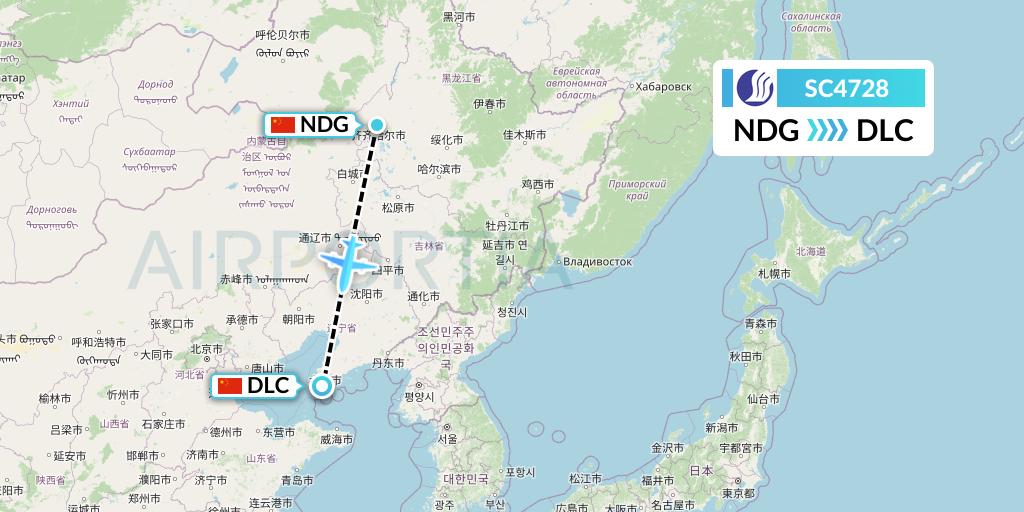 SC4728 Shandong Airlines Flight Map: Qiqihar to Dalian