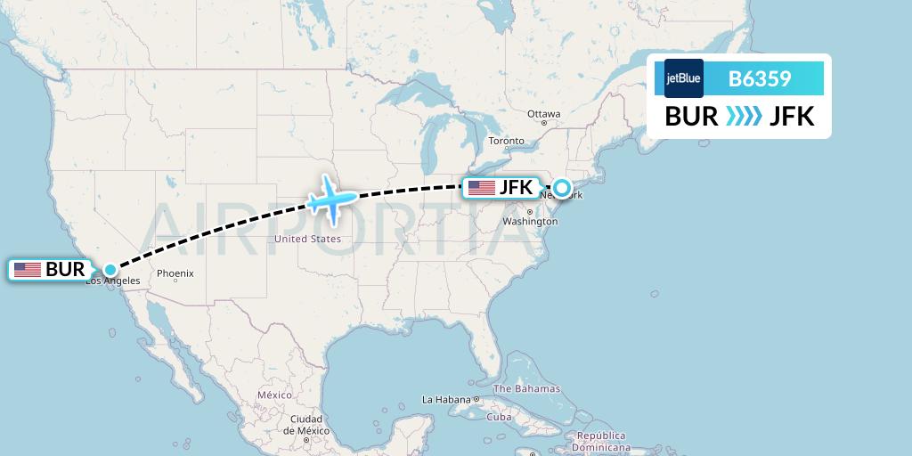 B6359 JetBlue Airways Flight Map: Burbank to New York