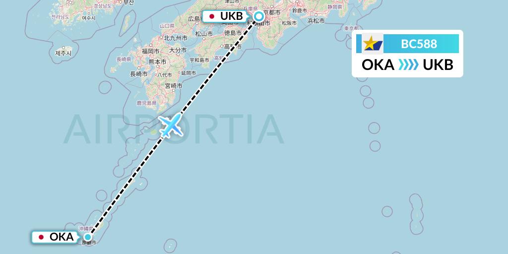 BC588 Skymark Airlines Flight Map: Naha to Kobe