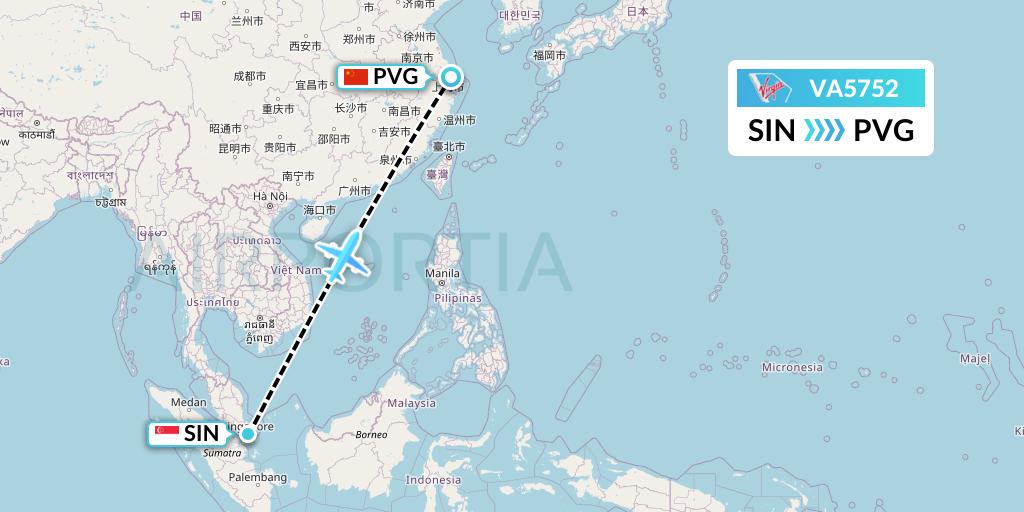 VA5752 Virgin Australia Flight Map: Singapore to Shanghai