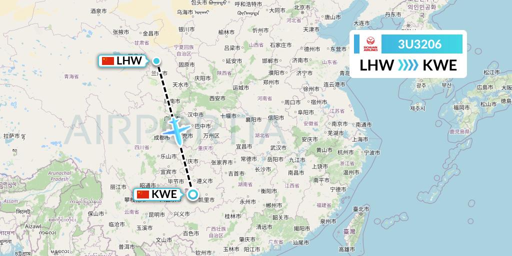 3U3206 Sichuan Airlines Flight Map: Lanzhou to Guiyang
