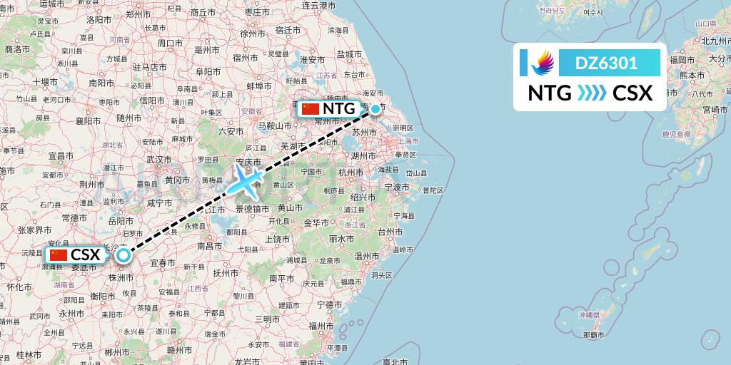DZ6301 Donghai Airlines Flight Map: Nantong to Changsha