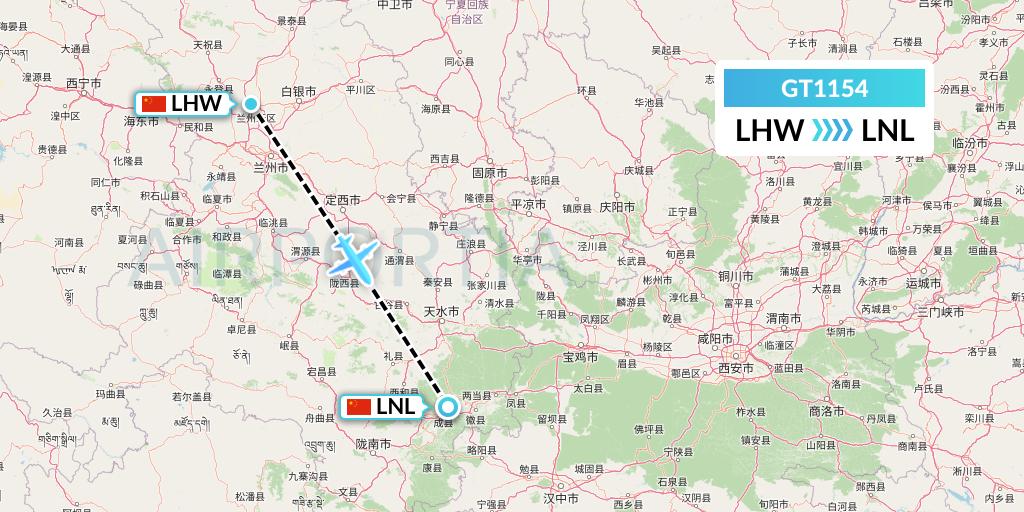 GT1154 Air Guilin Flight Map: Lanzhou to Tianshui