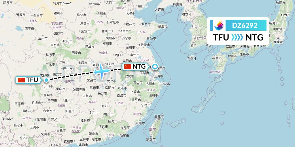 DZ6292 Donghai Airlines Flight Map: Chengdu to Nantong