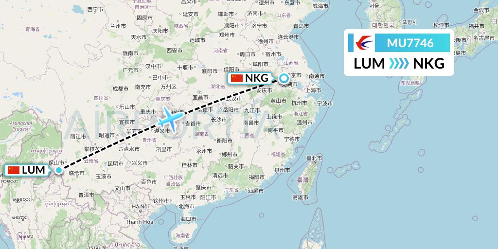 MU7746 China Eastern Airlines Flight Map: Mangshi to Nanjing