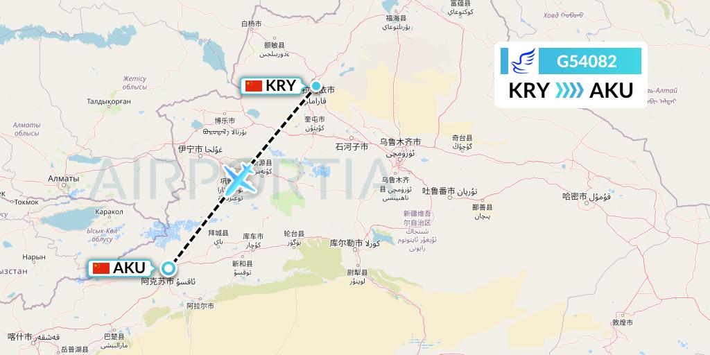 G54082 China Express Airlines Flight Map: Karamay to Aksu