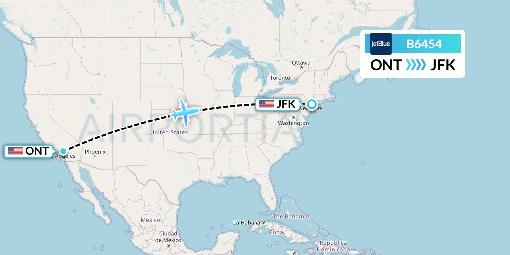 B6454 JetBlue Airways Flight Map: Ontario to New York