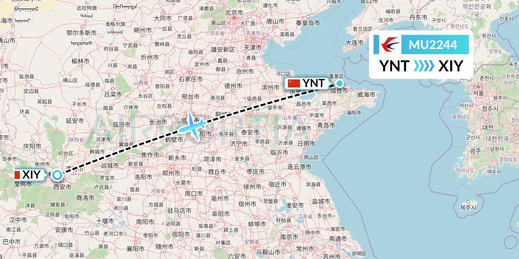 MU2244 China Eastern Airlines Flight Map: Yantai to Xi'an