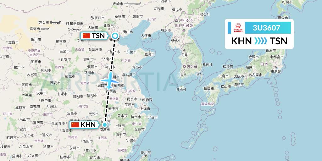 3U3607 Sichuan Airlines Flight Map: Nanchang to Tianjin