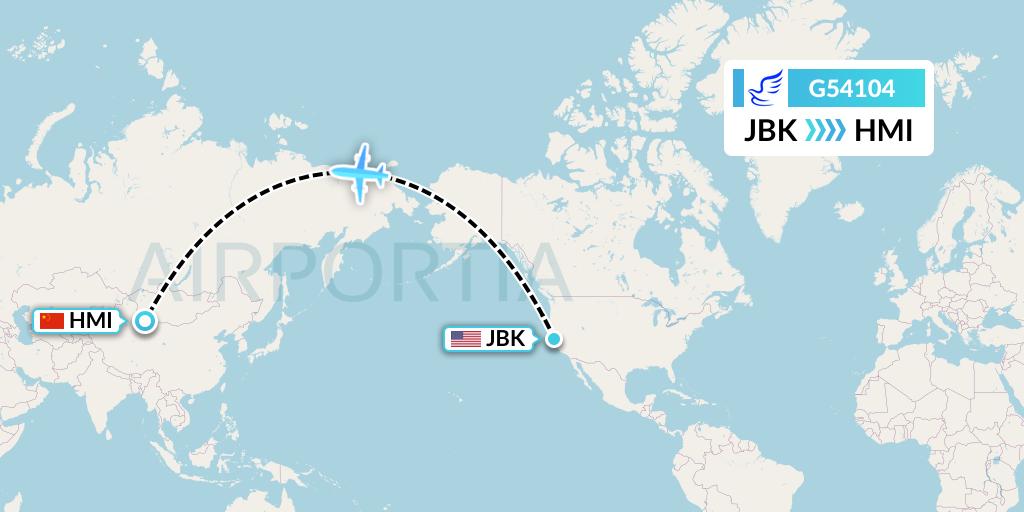 G54104 China Express Airlines Flight Map: Berkeley to Hami City