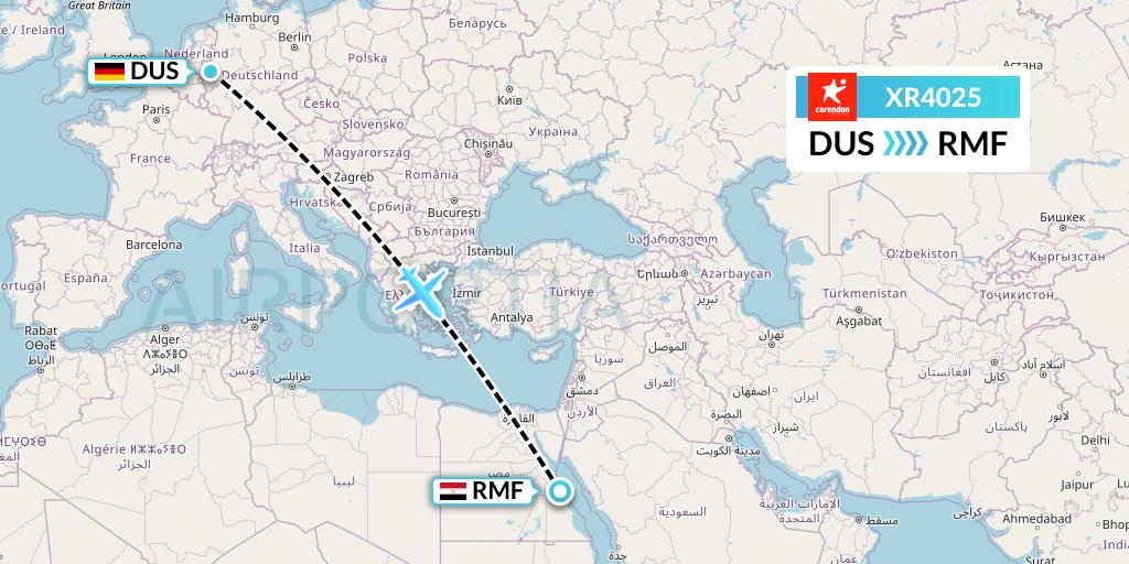 XR4025 Corendon Airlines Europe Flight Map: Dusseldorf to Marsa Alam