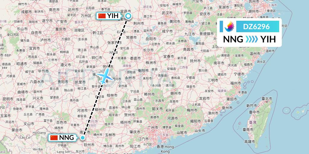 DZ6296 Donghai Airlines Flight Map: Nanning to Yichang