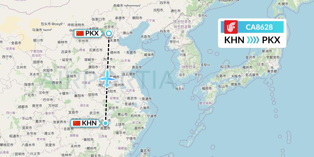 CA8628 Air China Flight Map: Nanchang to Beijing