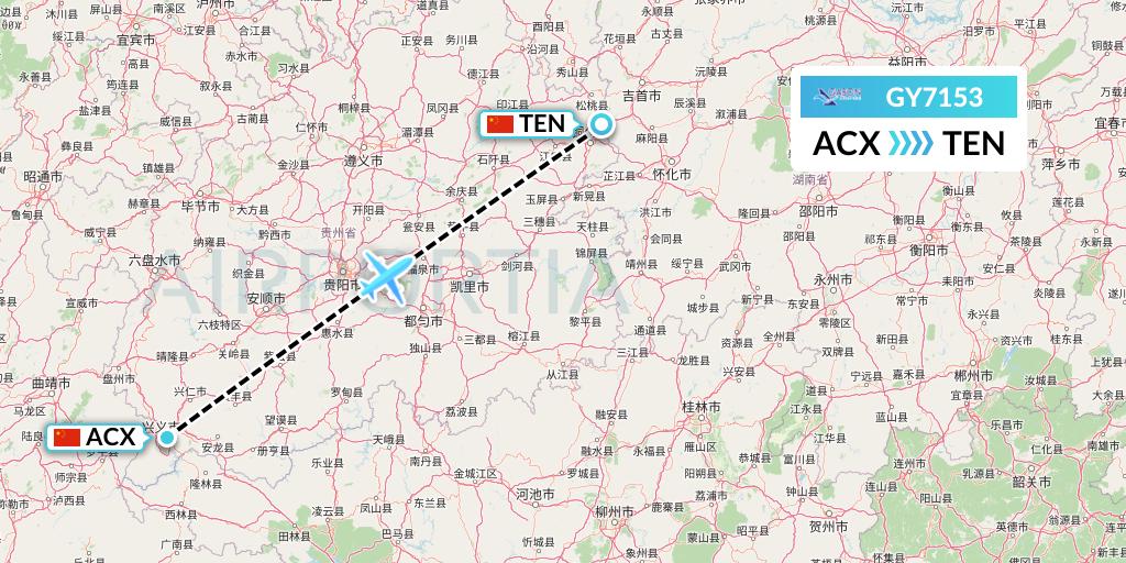 GY7153 Colorful GuiZhou Airlines Flight Map: Xingyi to Tongren