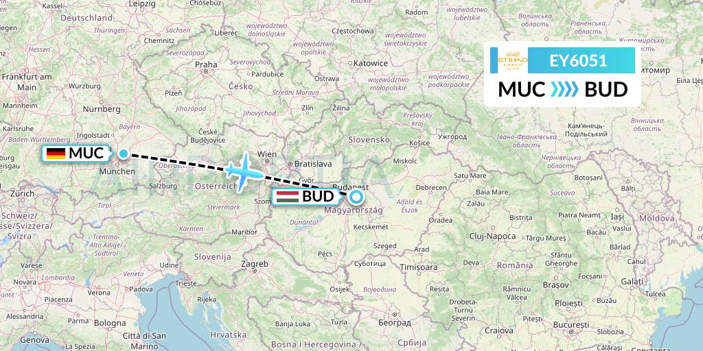 EY6051 Etihad Airways Flight Map: Munich to Budapest