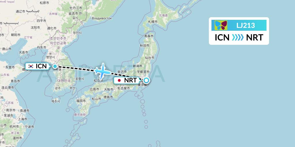 LJ213 Jin Air Flight Map: Seoul to Tokyo